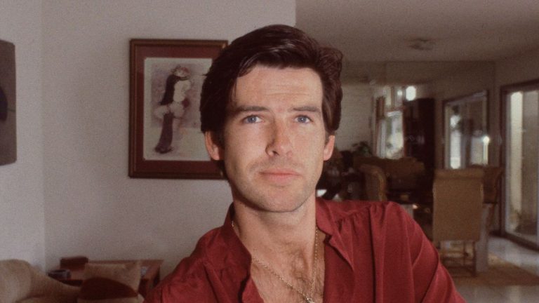 Decades Before It Was a Trend, Pierce Brosnan's '80s Living Room Turned Brown Into a Chic Statement